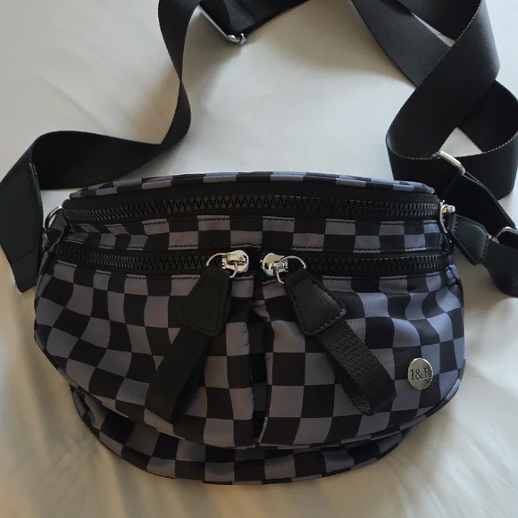 Iris & Rainbow Best Verison Crossbody Bag - Grey & Black Checker Print - Picture 1 of 4